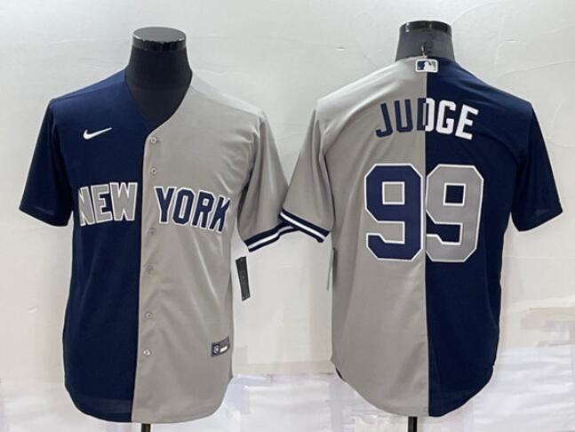 Men's New York Yankees ACTIVE PLAYER Custom Navy/Grey Split Cool Base Stitched Baseball Jersey
